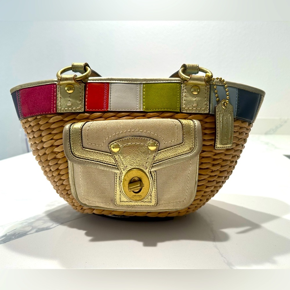 Coach legacy tote bag straw limited edition